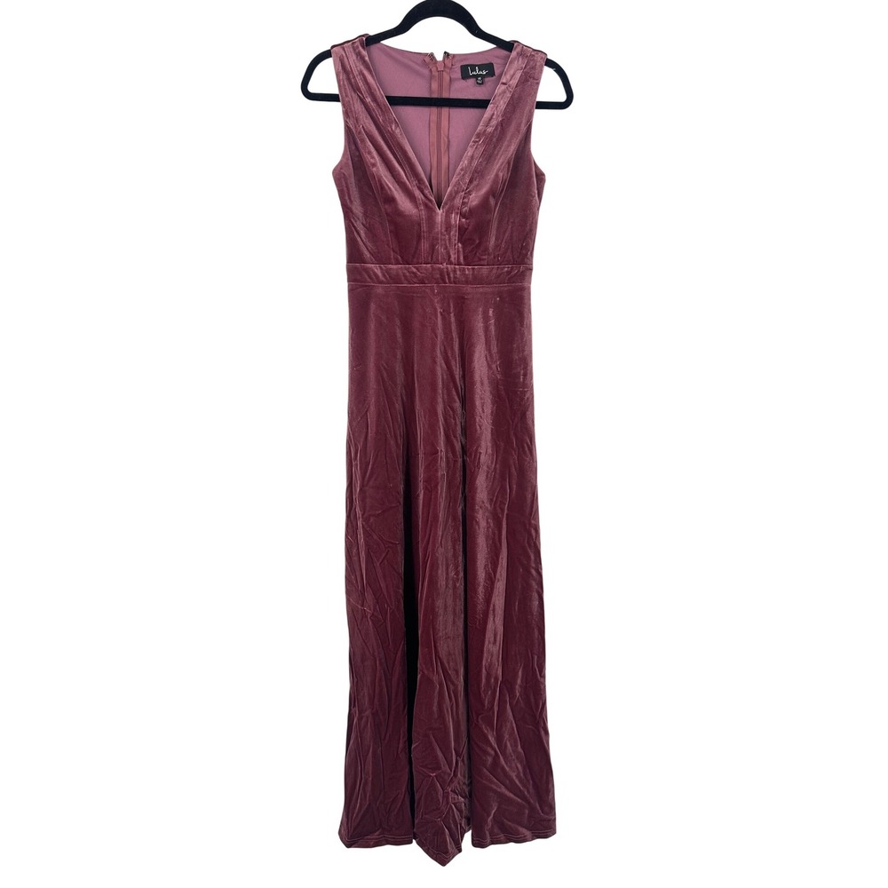 Lulu's Beautiful Night Magenta Velvet Sleeveless Maxi Dress XS Cocktail V Neck‎